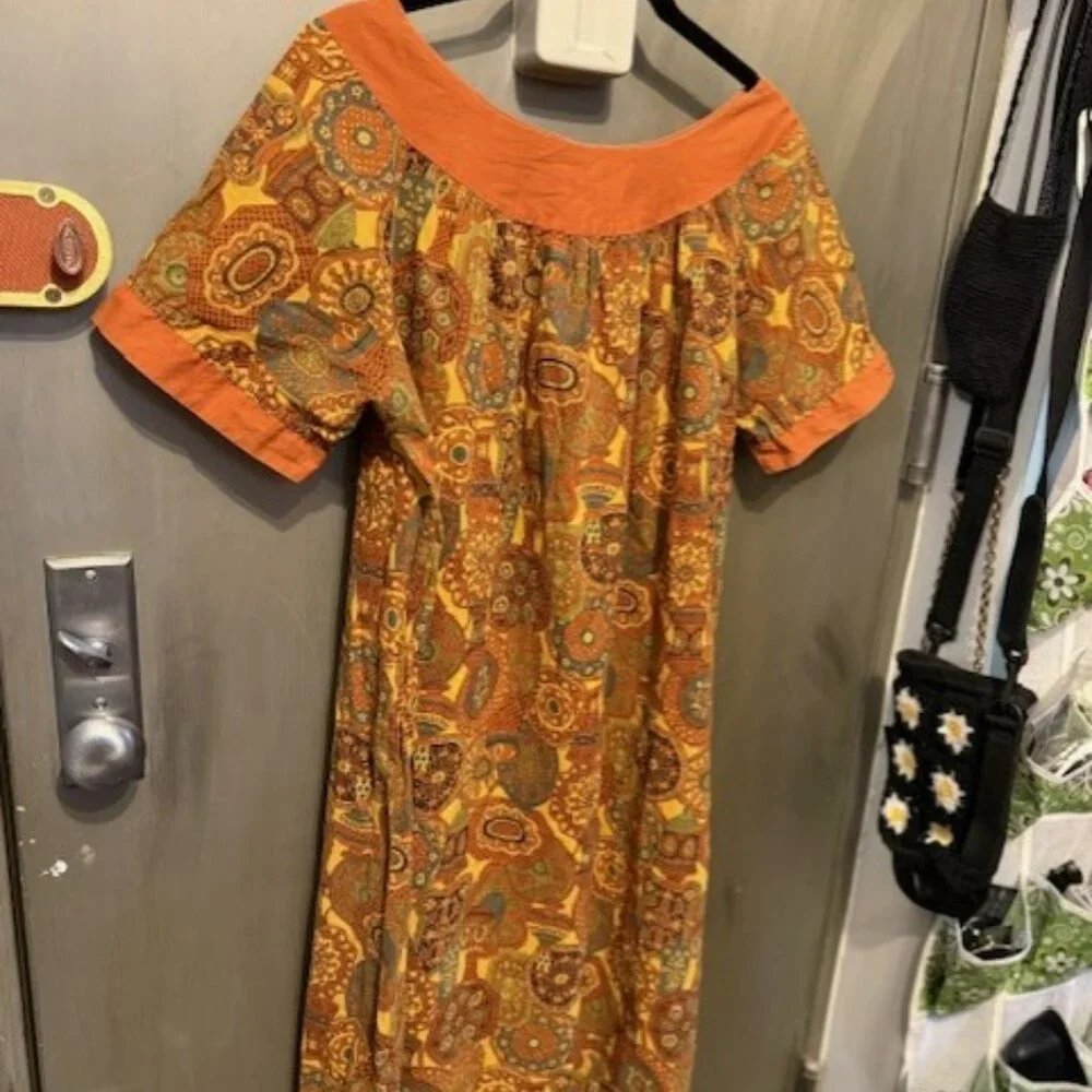 Vintage 70’s Boho paisley African print A-line swing Mini Dress - Picture 11 of 16